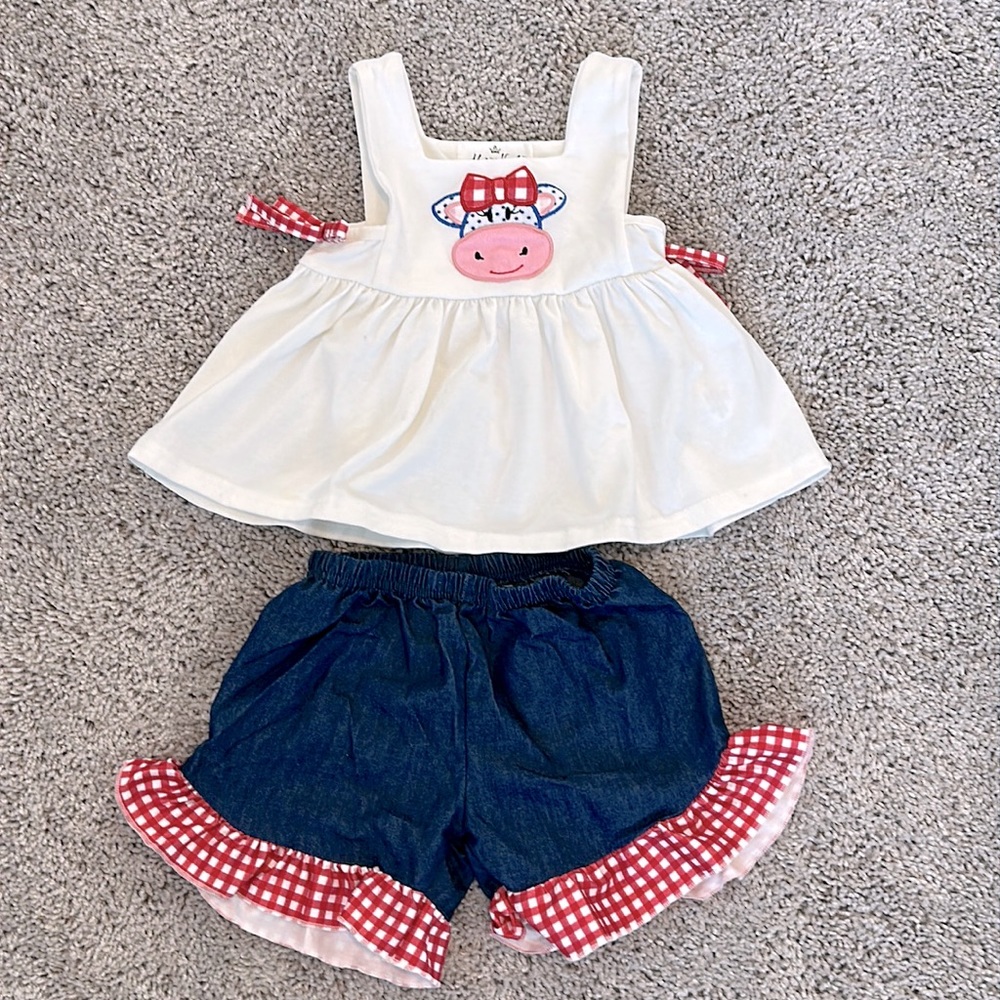 Marie Nicole Clothing Toddler Cow Ruffle Shorts Outfit